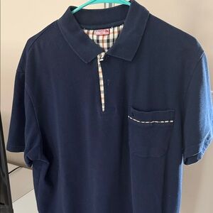 London Times Navy Polo with Checkered Accents